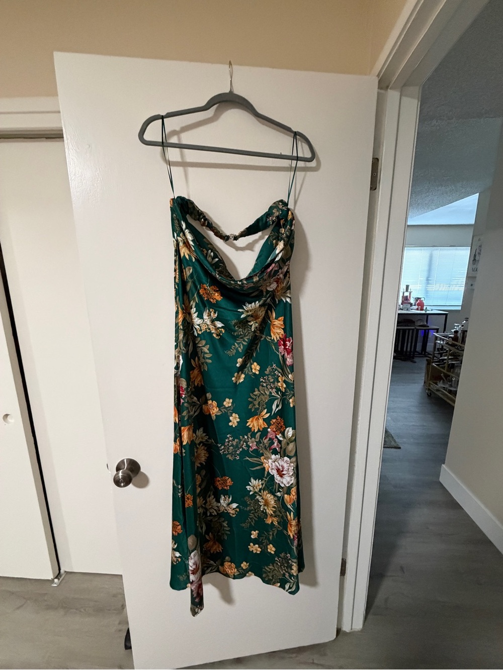 Lulu's Teal Green Floral Strapless Slip Dress